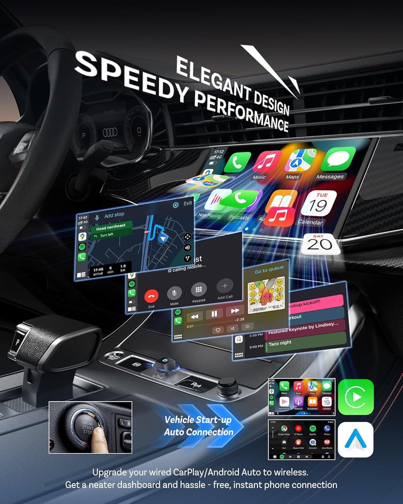 Ottocast Mini Cube 3.0 USB C Wireless CarPlay & Android Auto Adapter 2026– Plug & Play, Fast Auto-Reconnect (Black) - Image 2